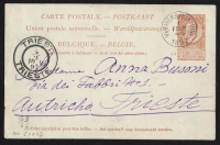 Ferrucio Busoni autograph letter on 10 cent Belgian postal card, address side showing Verviers Station and Trieste postmarks